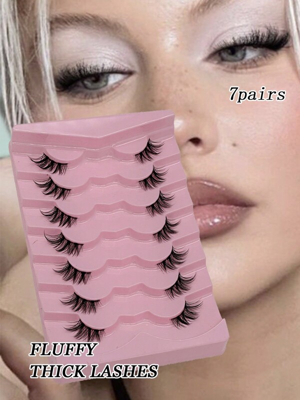 7 Pairs New Half Eye Lashes, Soft & Natural Cat Eye Design, Makeup Tool False Eyelashes For Lengthening & Volumizing