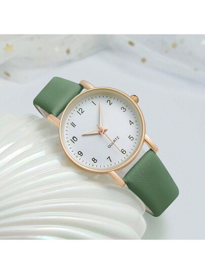 1pc Leather Quartz Wristwatch, Women view 2