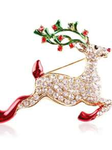 Christmas Brooch Pin Deer & Tree Design, New Year Gift, Cartoon Lapel Pin, Cute For Korean Sweater Decoration