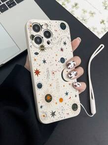 1 pièce Étui de téléphone mat avec bordure imprimée florale à la mode, avec dragonne, compatible avec iPhone 11 12 13 14 11 Pro Max 12 Pro Max 13 Pro Max 14 Pro Max XR 15 15 Pro 15 Pro Max 16 16 Pro 16 Pro Max, Galaxy A05/A15/A25/A35/A53/A54/A55/S23/S24, série Redmi