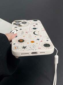 1 pièce Étui de téléphone mat avec bordure imprimée florale à la mode, avec dragonne, compatible avec iPhone 11 12 13 14 11 Pro Max 12 Pro Max 13 Pro Max 14 Pro Max XR 15 15 Pro 15 Pro Max 16 16 Pro 16 Pro Max, Galaxy A05/A15/A25/A35/A53/A54/A55/S23/S24, série Redmi