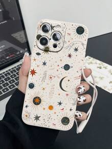 1 pièce Étui de téléphone mat avec bordure imprimée florale à la mode, avec dragonne, compatible avec iPhone 11 12 13 14 11 Pro Max 12 Pro Max 13 Pro Max 14 Pro Max XR 15 15 Pro 15 Pro Max 16 16 Pro 16 Pro Max, Galaxy A05/A15/A25/A35/A53/A54/A55/S23/S24, série Redmi