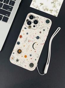 1 pièce Étui de téléphone mat avec bordure imprimée florale à la mode, avec dragonne, compatible avec iPhone 11 12 13 14 11 Pro Max 12 Pro Max 13 Pro Max 14 Pro Max XR 15 15 Pro 15 Pro Max 16 16 Pro 16 Pro Max, Galaxy A05/A15/A25/A35/A53/A54/A55/S23/S24, série Redmi