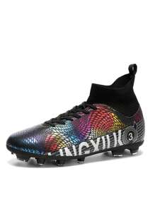 Tacos de fútbol para hombre con soporte de tobillo elástico para uso en exteriores, con tacos largos para entrenamiento de fútbol profesional, zapatos de fútbol para mujeres y estudiantes para partidos y práctica - Negro - Ver 6