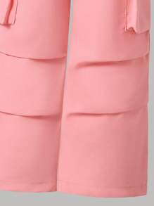 Tween Girls Letter Print Short Sleeve Top And Wide Leg Cargo Pants Set - White - View 8