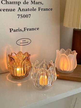 1 كأس زجاجي على شكل زهرة التيولب. كوب شموع رومانسي خفيف. حامل شمعة معطرة. كوب الشموع. ديكورات احتفالية