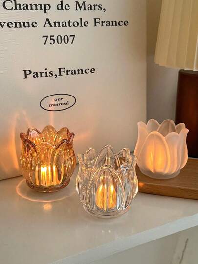 1pc Tulip Glass Candle Holder. Lightweight & Romantic Candlelight Cup. Fragrance Candle Holder. Candle Cup. Holiday Decor