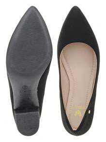 Scarpin Sapato Feminino Fechado Bico Fino Salto Quadrado Grosso Medio 9484 - Preto - Visão 6