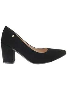 Scarpin Sapato Feminino Fechado Bico Fino Salto Quadrado Grosso Medio 9484 - Preto - Visão 2