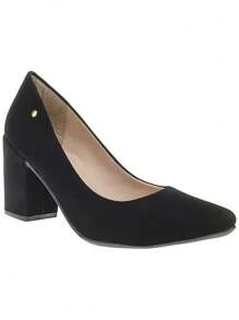 Scarpin Sapato Feminino Fechado Bico Fino Salto Quadrado Grosso Medio 9484 - Preto - Visão 1