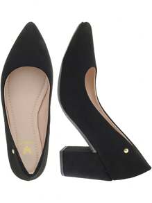 Scarpin Sapato Feminino Fechado Bico Fino Salto Quadrado Grosso Medio 9484 - Preto - Visão 5