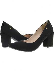 Scarpin Sapato Feminino Fechado Bico Fino Salto Quadrado Grosso Medio 9484 - Preto - Visão 4