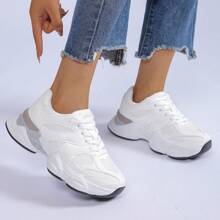 [Size Up Half Size] Women Colorblock Platform Soft Sole Walking Spring Chunky Sneakers Platform Trainers Sporty Style Essential Versatile For Everyday Wear, Casual, Travel, Weekend, Streetwear, Daily, Airport, City Explorer, Party, Concert, Waking, Campus, College Outfits, School, Business Casual, Walking, Summer, Spring, Autumn, Winter | Grey Pink White - ETHAN-1 - 白色 - 查看 2