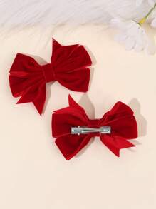 2pcs/Pack Red Velvet Bow Hair Clips, Autumn/Winter - Red - View 5