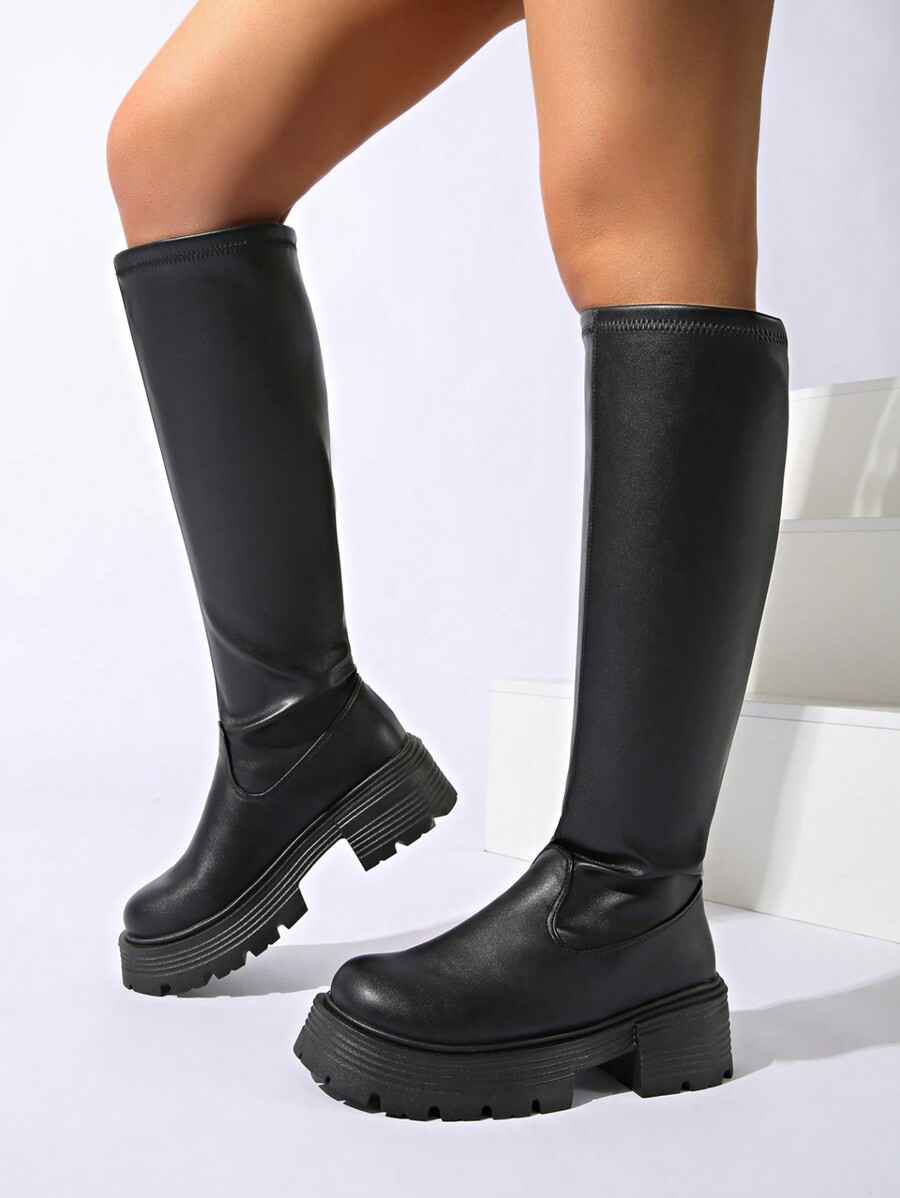2024 New Design Knee High Boots For Women, Thick Sole Elastic Skinny