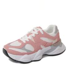 [Size Up Half Size] Women Colorblock Platform Soft Sole Walking Spring Chunky Sneakers Platform Trainers Sporty Style Essential Versatile For Everyday Wear, Casual, Travel, Weekend, Streetwear, Daily, Airport, City Explorer, Party, Concert, Waking, Campus, College Outfits, School, Business Casual, Walking, Summer, Spring, Autumn, Winter | Grey Pink White - ETHAN-1 - Hồng - Xem 3