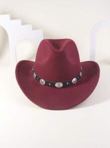 1pc Unisex Round Circle Leather Belt Cowboy Hat, Appropriate For Everyday Use - Silver Ring Tipped Hat - View 7