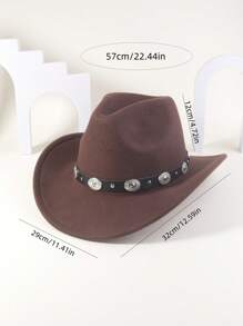 1pc Unisex Round Circle Leather Belt Cowboy Hat, Appropriate For Everyday Use - Silver Ring Tipped Hat - View 2