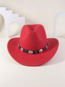 1pc Unisex Round Circle Leather Belt Cowboy Hat, Appropriate For Everyday Use - Silver Ring Tipped Hat - View 8