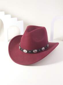 1pc Unisex Round Circle Leather Belt Cowboy Hat, Appropriate For Everyday Use - Silver Ring Tipped Hat - View 3