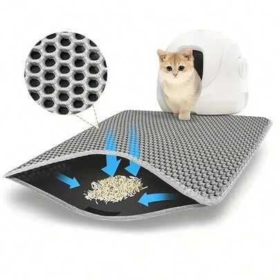 1pc Double Layer Anti-Slip Pet Mat For Litter Box, Waterproof Litter Trapping Pad