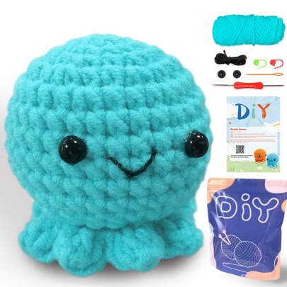 YAMAXIN 1pc Cute Octopus Crochet Kit For Beginners , Animal Crochet Starter Kits,DIY Crochet Kit For Adults, Includes Complete Material Package, Step-By-Step Instructional Video Tutorials For Gift,DIY Handicraft(Accessories In Random Color)