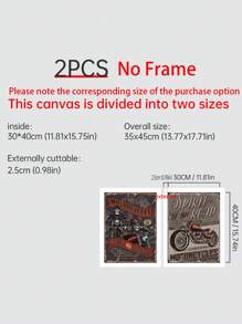 2pcs Motorcycle Print Unframed Painting - Multicolor - View 13