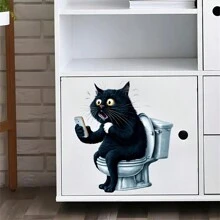 A Cute And Funny Cat Toilet Seat Sticker, Animal Print Self-Adhesive Sticker, Square Ceramic Surface, Single Use Waterproof Bathroom Decoration Sticker Tile Sticker For Bathroom Toilet Toilet Seat Toilet Seat Sticker Fall Decor