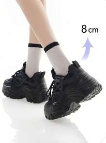 Zapatos tenis de tacón alto de moda para mujer, tenis simples con cordones, zapatillas deportivas para mujer, zapatillas cómodas y de moda con plataforma, zapatillas deportivas con cuña para mujer, zapatillas deportivas con cuña para mujer, zapatillas deportivas de tacón alto a la moda, calzado cómodo y casual, zapatos deportivos con cuña para mujer, zapatillas deportivas para mujer Zapatillas de deporte de suela gruesa, cómodas y de moda, zapatillas de deporte para mujer al aire libre, zapatillas de deporte casuales, zapatos de moda ligeros, transpirables, antideslizantes, de suela gruesa, adecuados para correr intensamente, zapatillas de cuña, zapatos casuales cómodos - Negro - Ver 7