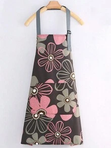 Delantal impermeable y a prueba de aceite con estampado de flores en color gris oscuro, 1 pieza con diseño colgante, cuello ajustable, sin mangas, resistente al desgaste, para usar en la cocina, el comedor, la jardinería y la repostería