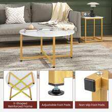 Homasis Round Nesting Table Set Of 3 Modern / Farmhouse Coffee Table W/2 End Tables - White and Gold - View 6