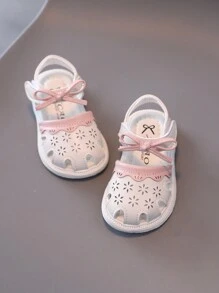 1 Pair Girls Bow Sandals, Soft PU, Non-Slip Sole, Cute Princess Toddler Baby Sandals, Suitable For Summer - Beige - View 6