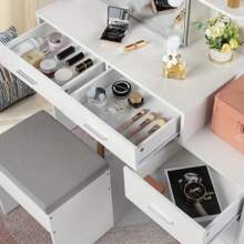5 Drawer Dresser Set With Large Illuminated Mirror Bedroom Makeup Dress, Dresser Set Bedroom, Bathroom, White - White - View 6
