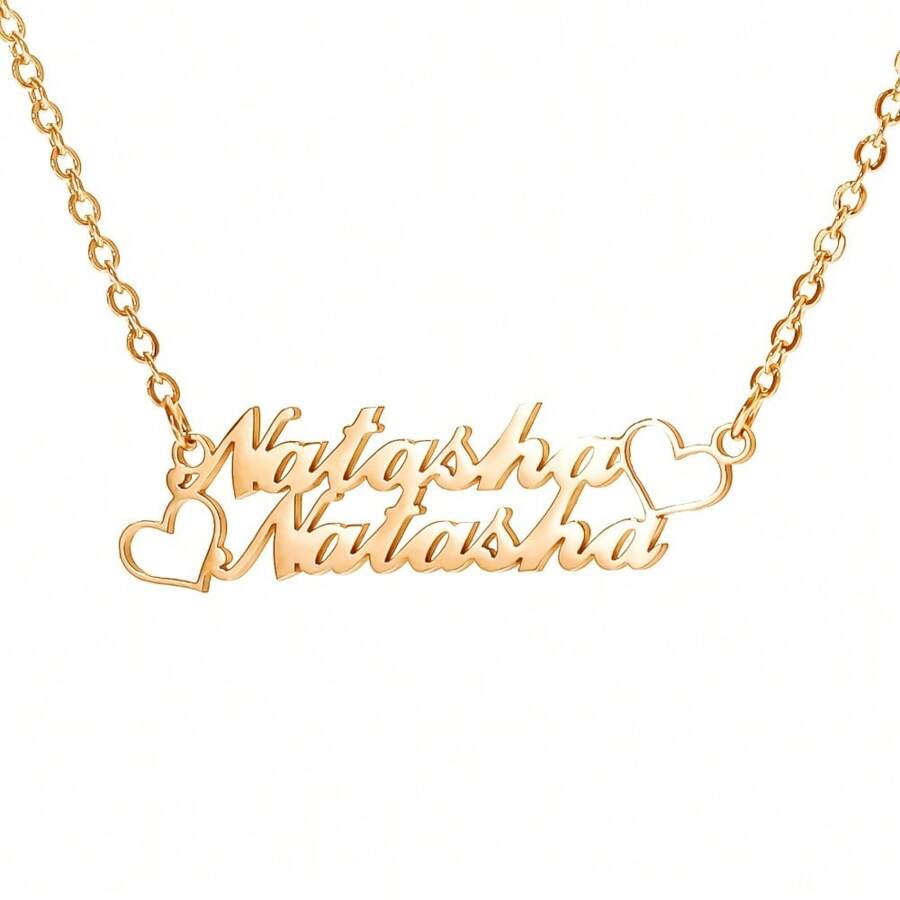 Customized Stainless Steel 2-Name Necklace With Heart Shape Personalized Pendant Jewelry Gift - Multicolor - View 1
