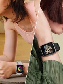 Unbeinst 1pc Leopard Print Carved Soft Silicone Watch Band Compatible With Watch Ultra Series 10 9 8 7 SE 6 5 4 3 2 1 - Starlight - View 4