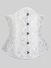 Vintage Jacquard Lace-Up Back Fishbone Corset Bustier Top, Fashionable Outerwear Waist Cincher Bodysuit, New Year Party, Valentine's Day, Holiday Tops, St. Patrick's Day Outfit, Halloween Costume