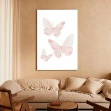 1pc Framed Canvas Poster, Pink Butterfly Preppy Wall Art Canvas Paintings, Ideal Gift For Bedroom Living Room Corridor, Wall Art, Room Decoration - Multicolor - View 2