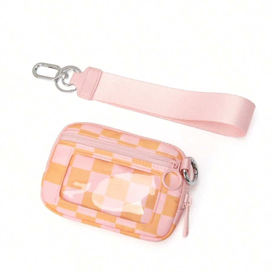 Customized Logo Nylon Dual Layer Zipper Coin Purse, Credit Card Holder, ID Card Case With Lanyard, Mini Wallet, Clutch Purse For Women