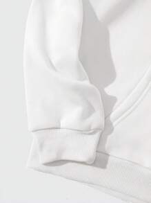 Women's Monogram Printed Hoodie With Kangaroo Pocket And Drawstring - 白色 - 查看 4