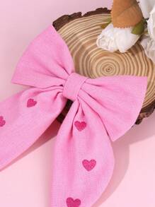 1pc Pink Embroidered Hearts Hair Bow Clip,Love Hairpins Hair Bows For Girls,Romantic Hair Accessory,Mother's Day Gifts - Multicolor - View 6