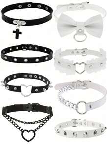 1pc Punk Gothic Rivet Choker Necklace, Sexy Black & White Collar Necklace, Adequado para o dia a dia feminino, roupa de festa, festa de Natal, aniversário criativo, presente de dia dos namorados, mãe, mãe, dia das mães, presente