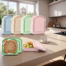 1 pieza/4 piezas, Caja bento para sándwich de 5 pulgadas/12.7 cm, Recipiente para sándwich, Caja de almacenamiento de pan tostado con forma de plástico con tapa, reutilizable, fácil de limpiar, apta para microondas y lavavajillas, adecuada para el hogar o adultos, artículos de cocina, regalo de Navidad, formas lindas y varios colores, fiesta, picnic al aire libre