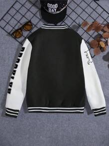 1pc Boys/Teenagers' Casual Stylish Patch Loose Simplified Varsity Jacket, Autumn/Winter