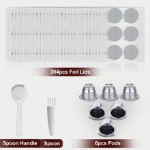Paquete de 6 cápsulas de café espresso recargables de acero inoxidable compatibles con máquinas de café, con tapa sellada de aluminio (Apto para 204 recargas) - Plateado - Ver 2