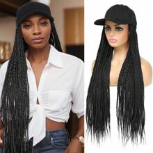 Braided Baseball Cap Wig Box Braid Hair Extensions With Hat Black Color Synthetic Hair Cap Wig With 24inch Long Braiding Hair For Women
