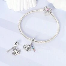 925 Silver Plated Cartoon Animal Charm Accent Beaded Pendant, Suitable For Original DIY Bracelet, Fashionable Jewelry Gift For Women - Silver - View 3