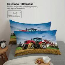 Set de ropa de cama de 3 piezas con estampado 3D de maquinaria agrícola y tractores en estilo rústico, que incluye 1 funda nórdica + 2 fundas de almohada, sin relleno. Suave, confortable y cálido, apto para todas las estaciones. Puede lavarse a máquina.