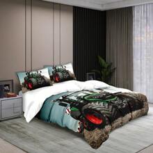 Set de ropa de cama de 3 piezas con estampado 3D de maquinaria agrícola y tractores en estilo rústico, que incluye 1 funda nórdica + 2 fundas de almohada, sin relleno. Suave, confortable y cálido, apto para todas las estaciones. Puede lavarse a máquina.