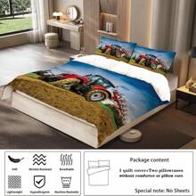 Set de ropa de cama de 3 piezas con estampado 3D de maquinaria agrícola y tractores en estilo rústico, que incluye 1 funda nórdica + 2 fundas de almohada, sin relleno. Suave, confortable y cálido, apto para todas las estaciones. Puede lavarse a máquina.