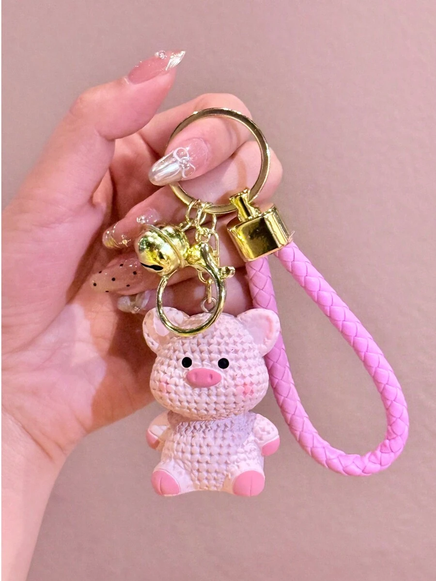 Cute Cartoon Animal Keychain Decor Bag Charm Knit Bag Accessories Shoulder Bag Crossbody Bag Handle Bag Handbag Party Holiday Gift Birthday Valentine's Day Stylish Fashion For Teen Girls Women College Students Teacher Accessories Decor Present Macrame Key Chain Charms Cute Stuff Therian Wristlet Keychain School Supplies Teacher Gifts Back To School Teacher Accessories Crochet Back To School Supplies - Pink - View 1